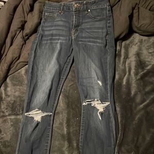 jeans, dark wash, rewash, cute, comfortable, zipper works, good quality, M